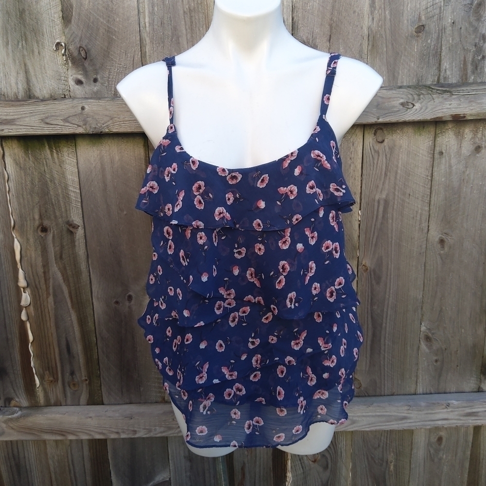 TORRID SIZE 0 BLUE FLORAL RUFFLE LAYERED TANK TOP